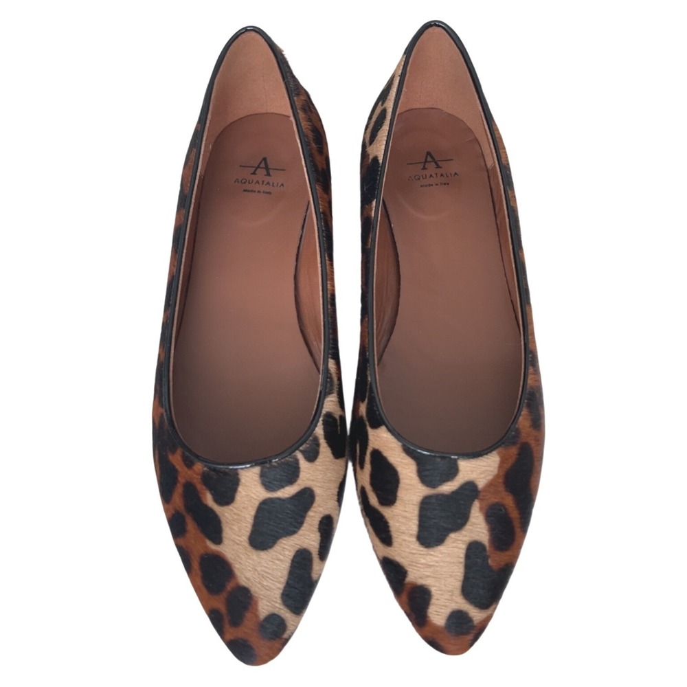 Aquatalia Penina Leopard Calf Hair Pointed Toe Flats Black Leopard Print SZ: 8.5